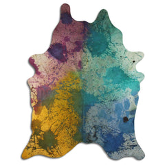 Cowhide Rug Distressed Tie Dye Large
