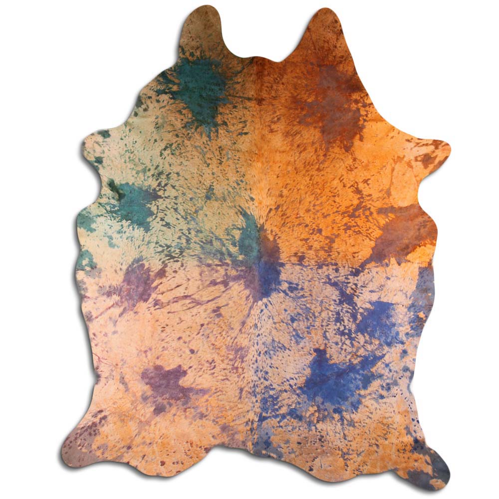 Cowhide Rug Distressed Tie Dye Large