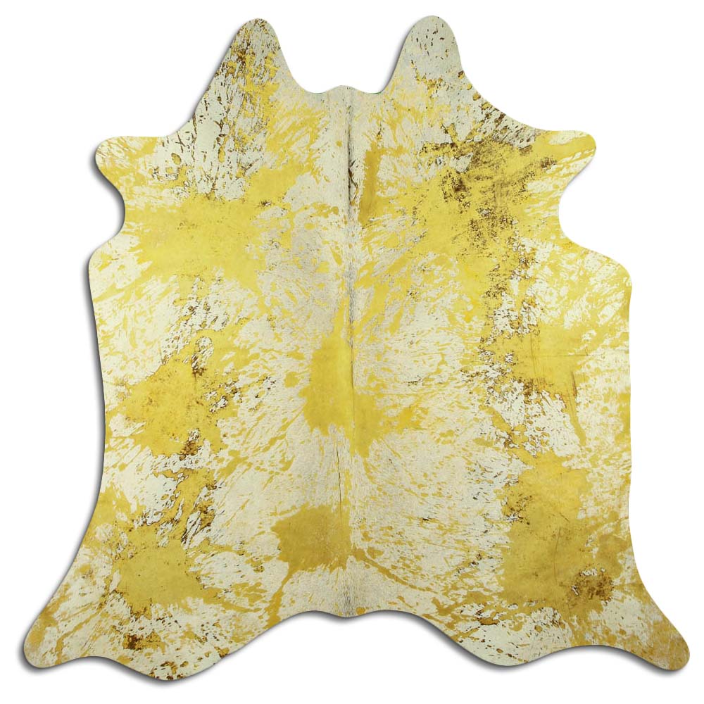 Cowhide Rug Distressed Yellow Medium