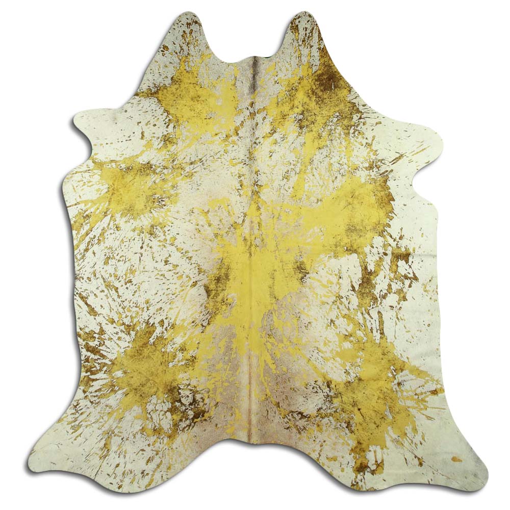 Cowhide Rug Distressed Yellow Medium