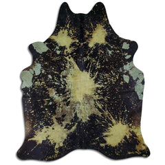 Cowhide Rug Distressed Yellow Large