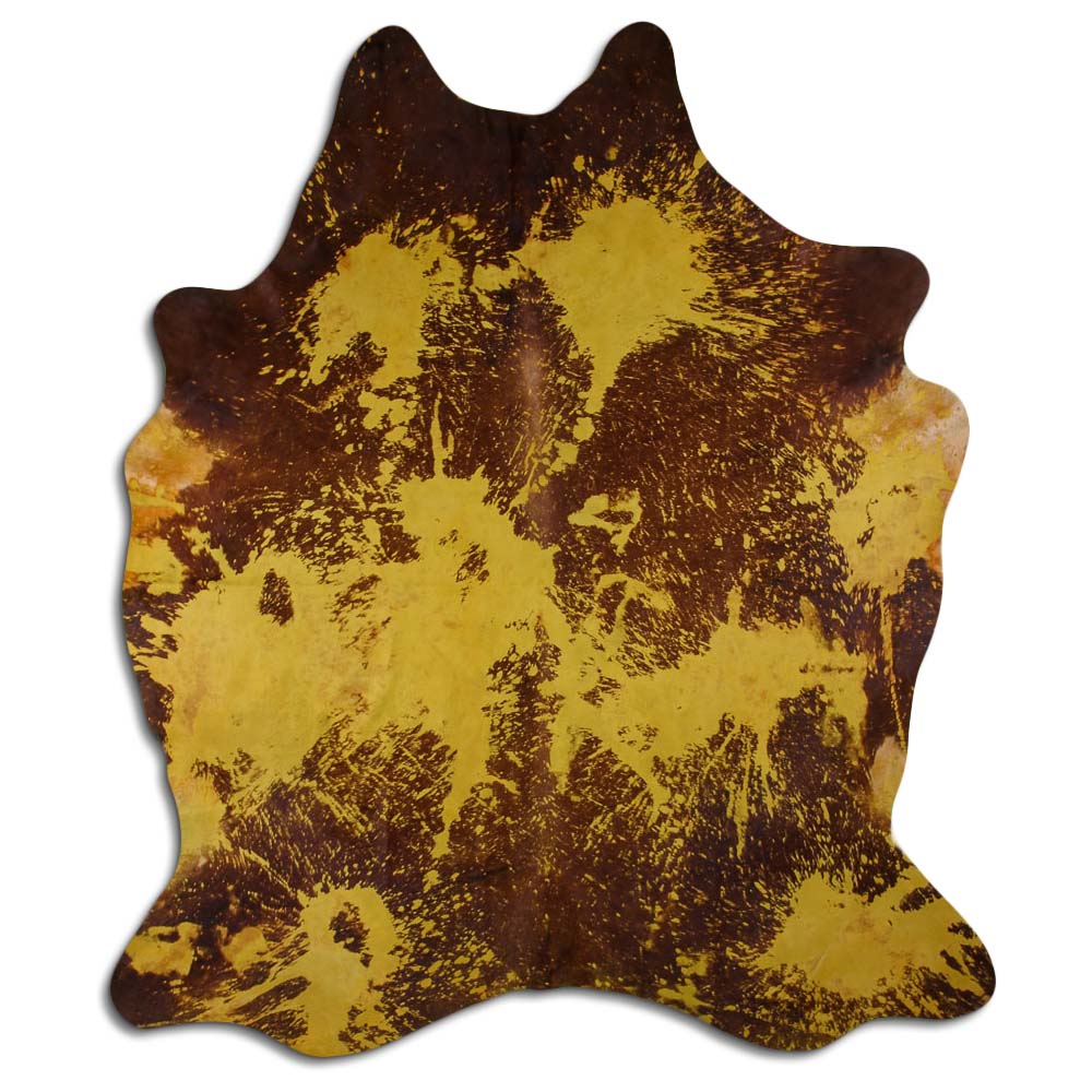 Cowhide Rug Distressed Yellow Large