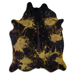 Cowhide Rug Distressed Yellow Large