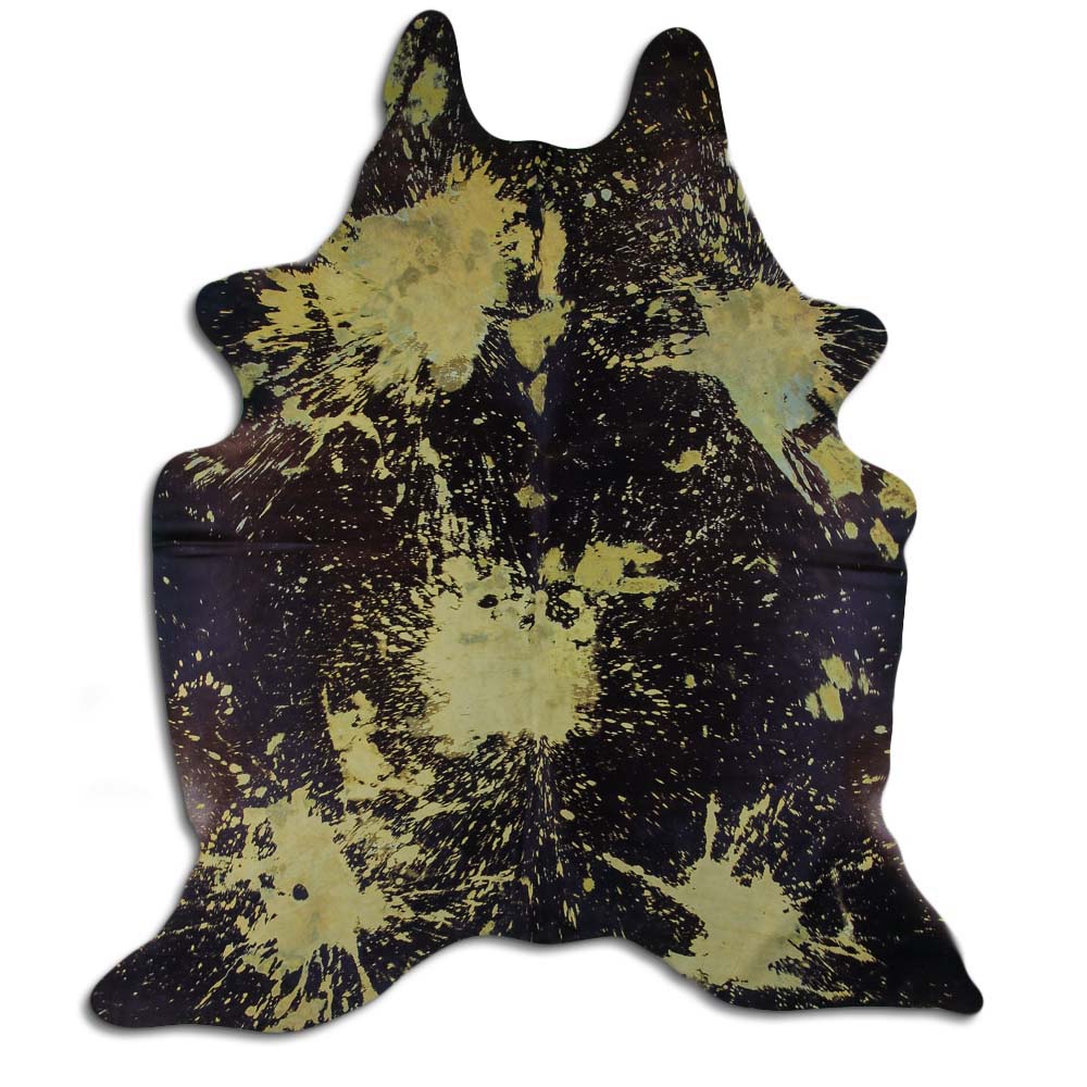 Cowhide Rug Distressed Yellow Large