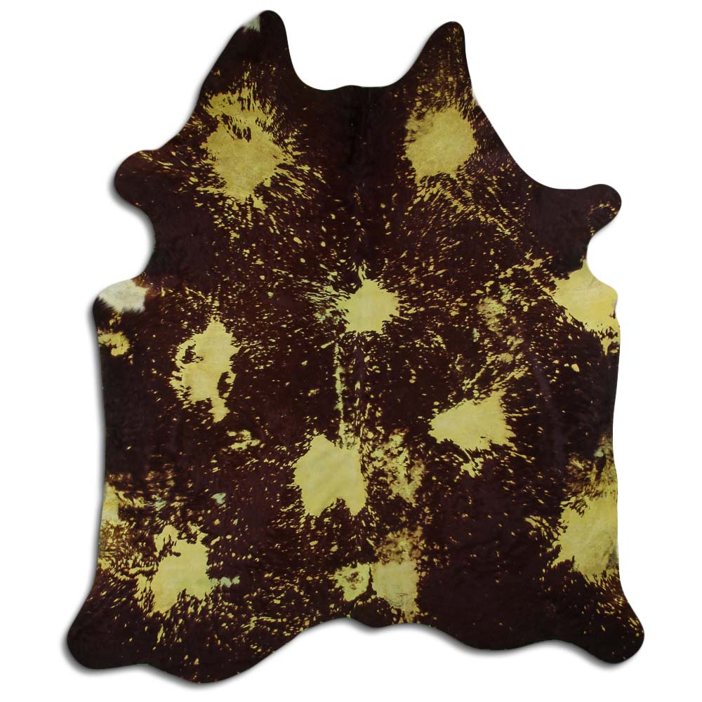 Cowhide Rug Distressed Yellow Large