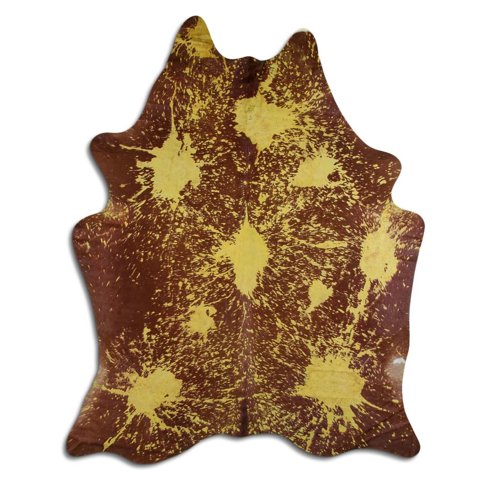 Cowhide Rug Distressed Yellow Large