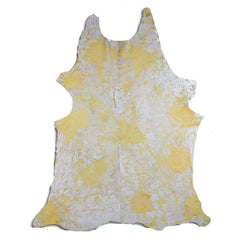 Cowhide Rug Distressed Yellow Large