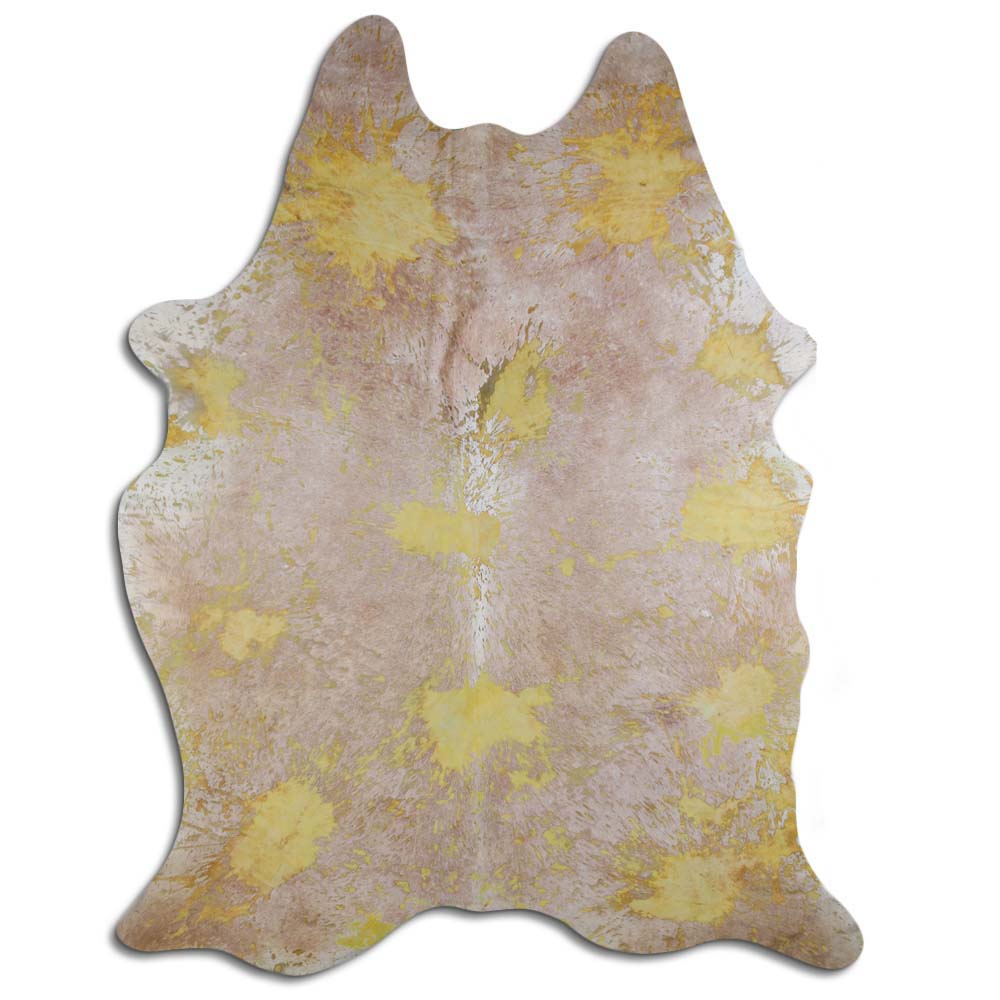 Cowhide Rug Distressed Yellow Large