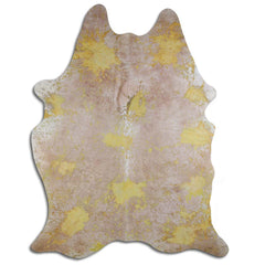 Cowhide Rug Distressed Yellow Large