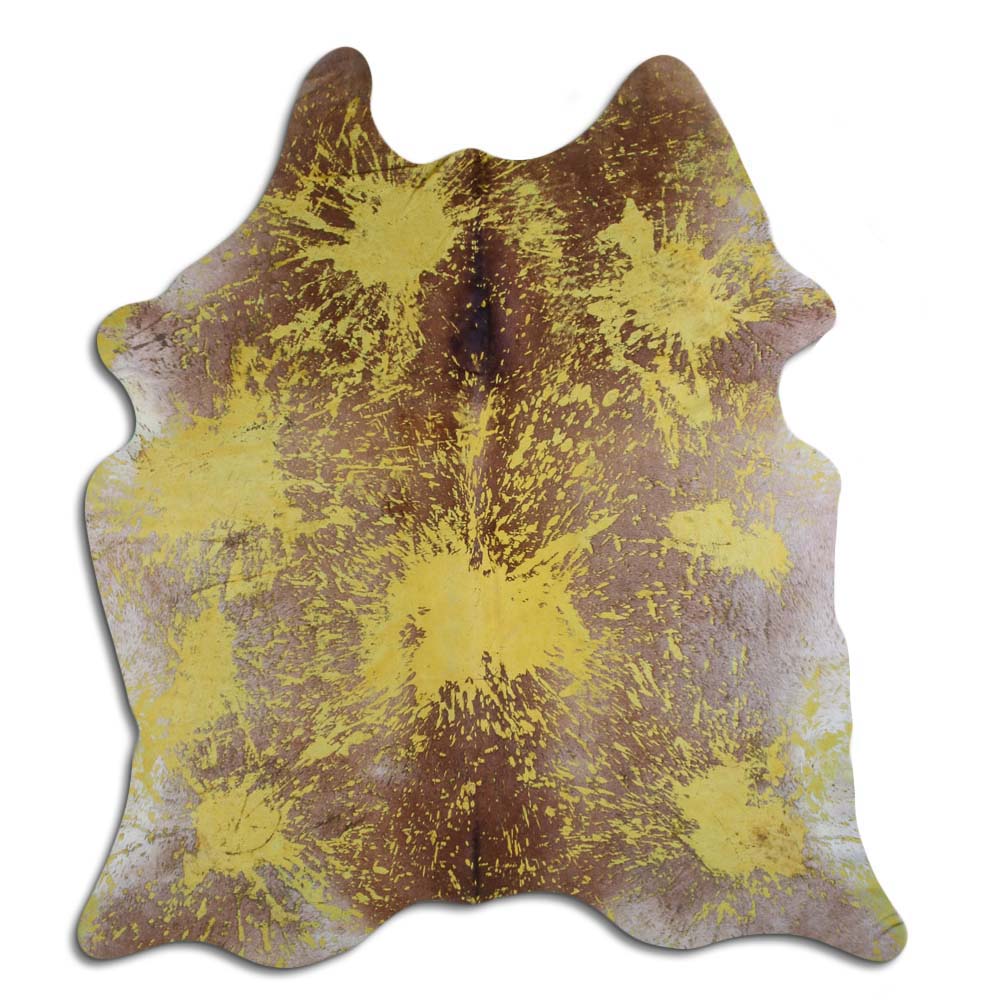 Cowhide Rug Distressed Yellow Large