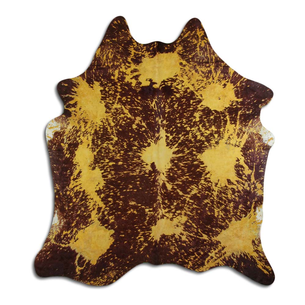 Cowhide Rug Distressed Yellow Large