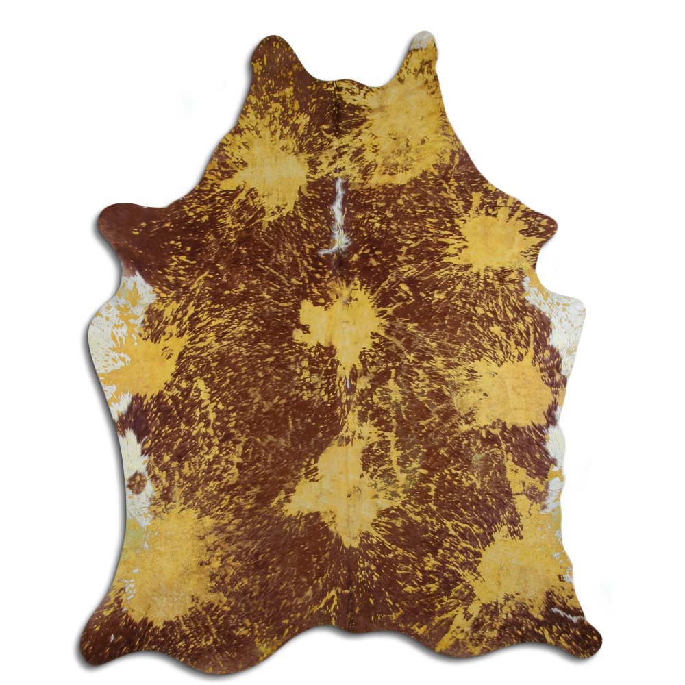 Cowhide Rug Distressed Yellow Large