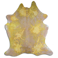 Cowhide Rug Distressed Yellow Large