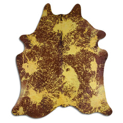 Cowhide Rug Distressed Yellow Large