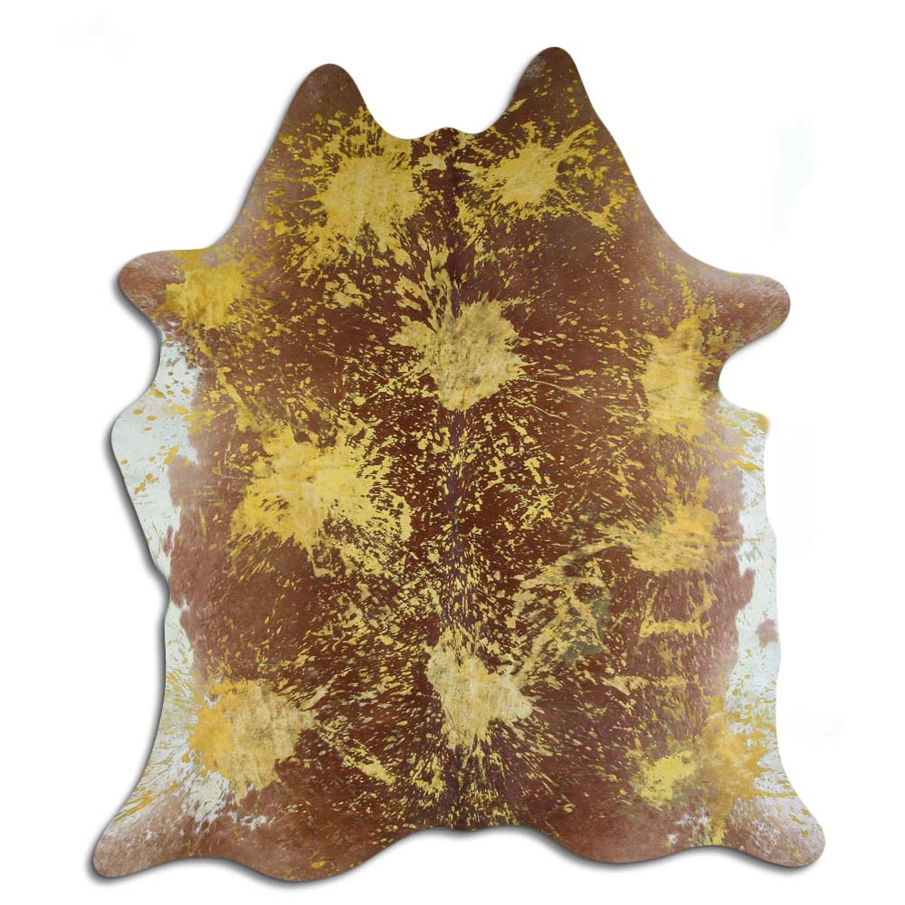 Cowhide Rug Distressed Yellow Large
