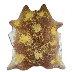 Cowhide Rug Distressed Yellow Large