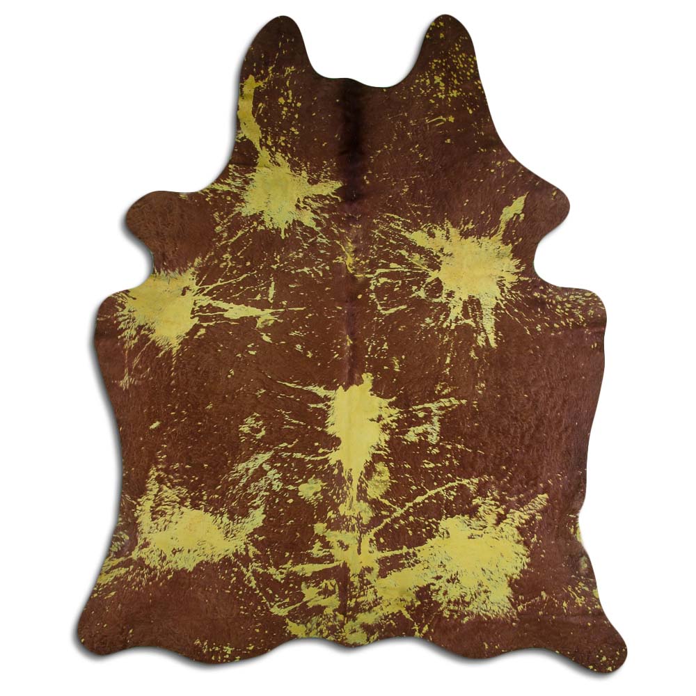 Cowhide Rug Distressed Yellow Large