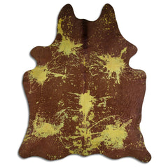 Cowhide Rug Distressed Yellow Large