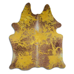 Cowhide Rug Distressed Yellow Large