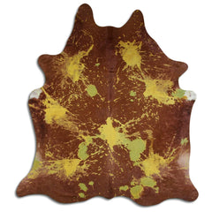 Cowhide Rug Distressed Yellow Large