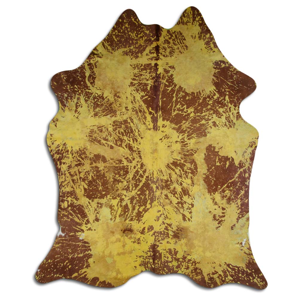 Cowhide Rug Distressed Yellow Large