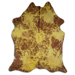 Cowhide Rug Distressed Yellow Large