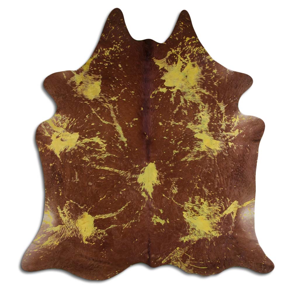 Cowhide Rug Distressed Yellow Large