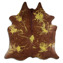 Cowhide Rug Distressed Yellow Large