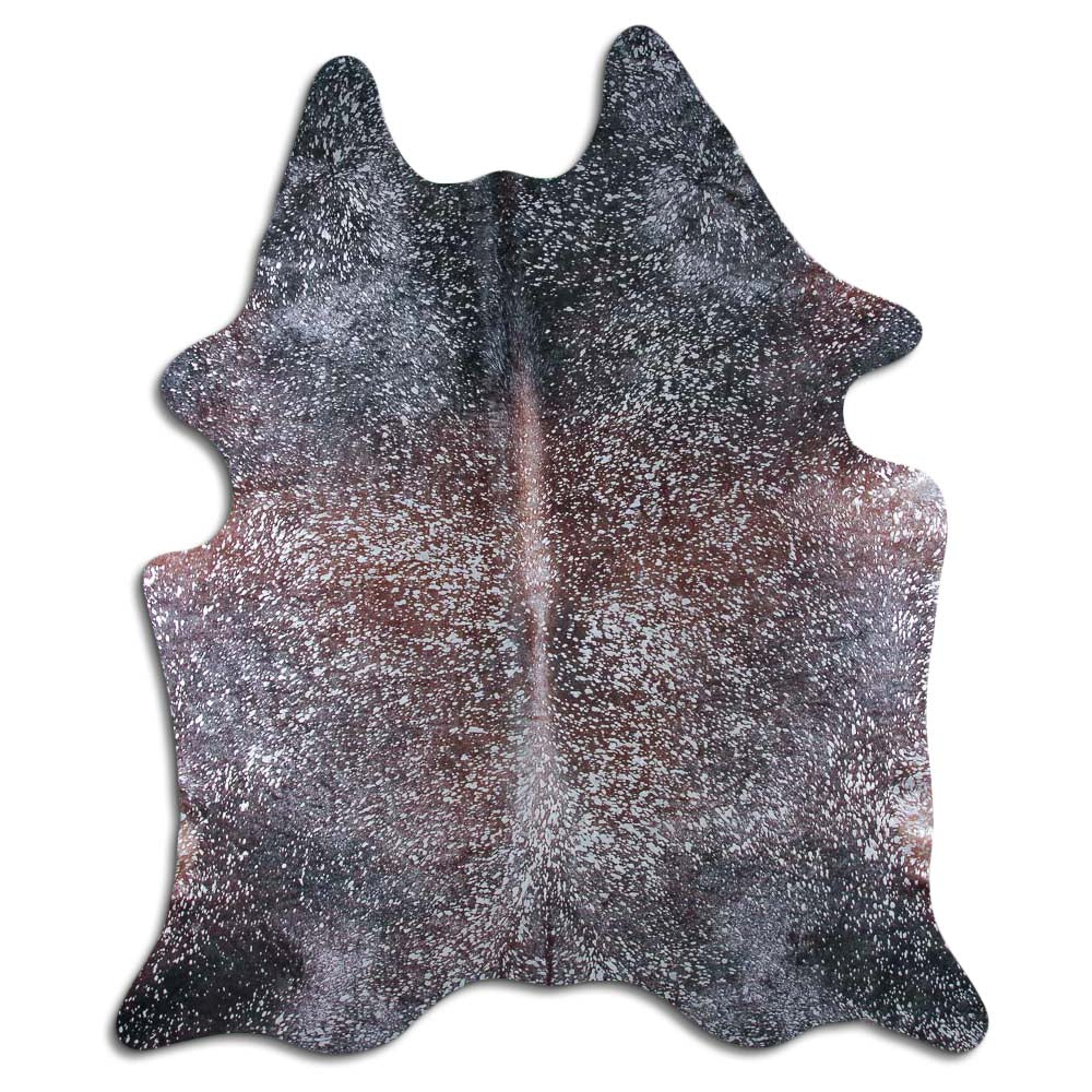 Cowhide Rug Silver Metallic on Brown Large