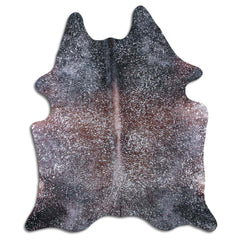 Cowhide Rug Silver Metallic on Brown Large
