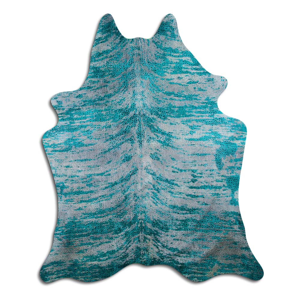 Cowhide Rug Distressed Frog Turquoise Medium