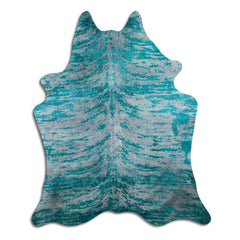 Cowhide Rug Distressed Frog Turquoise Medium