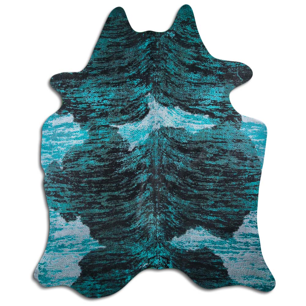Cowhide Rug Distressed Frog Turquoise Large
