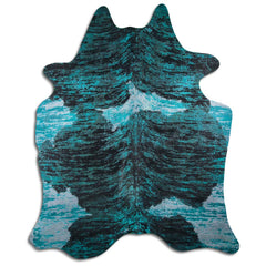 Cowhide Rug Distressed Frog Turquoise Large
