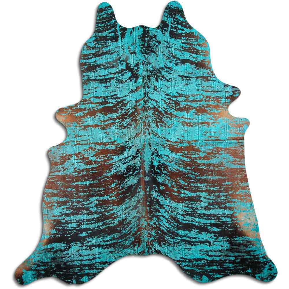 Cowhide Rug Distressed Snake Turquoise Medium