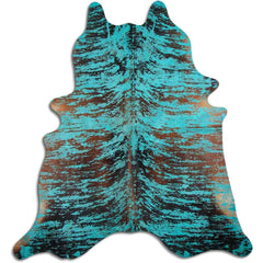 Cowhide Rug Distressed Snake Turquoise Medium