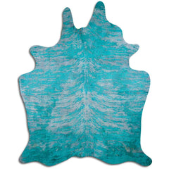 Cowhide Rug Distressed Snake Turquoise Large