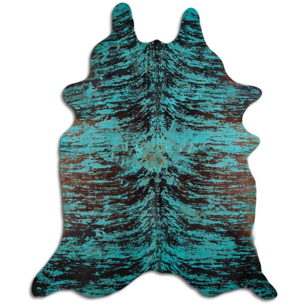 Cowhide Rug Distressed Snake Turquoise Large