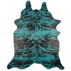 Cowhide Rug Distressed Snake Turquoise Large