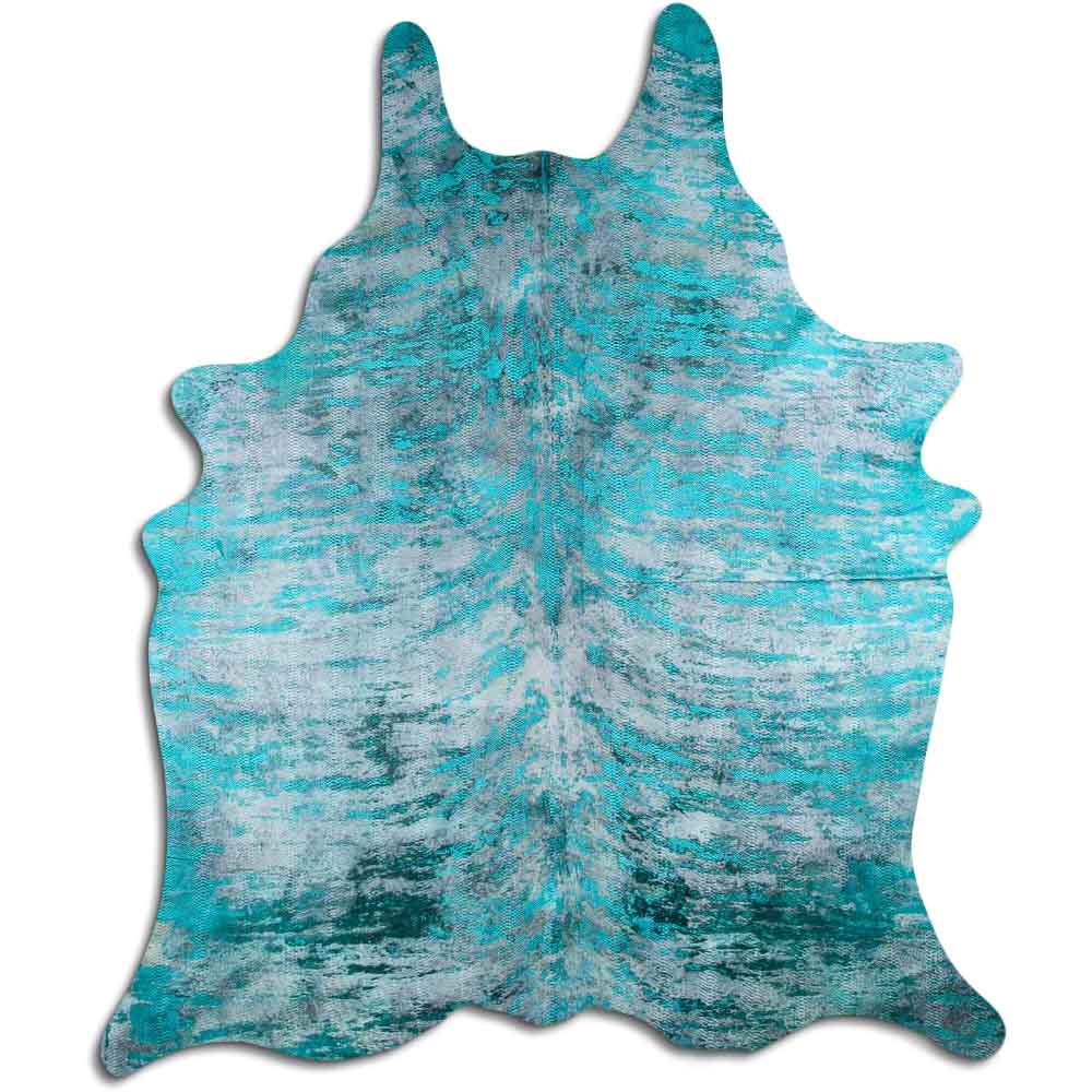 Cowhide Rug Distressed Snake Turquoise Large