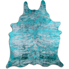 Cowhide Rug Distressed Snake Turquoise Large