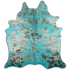 Cowhide Rug Distressed Snake Turquoise Large