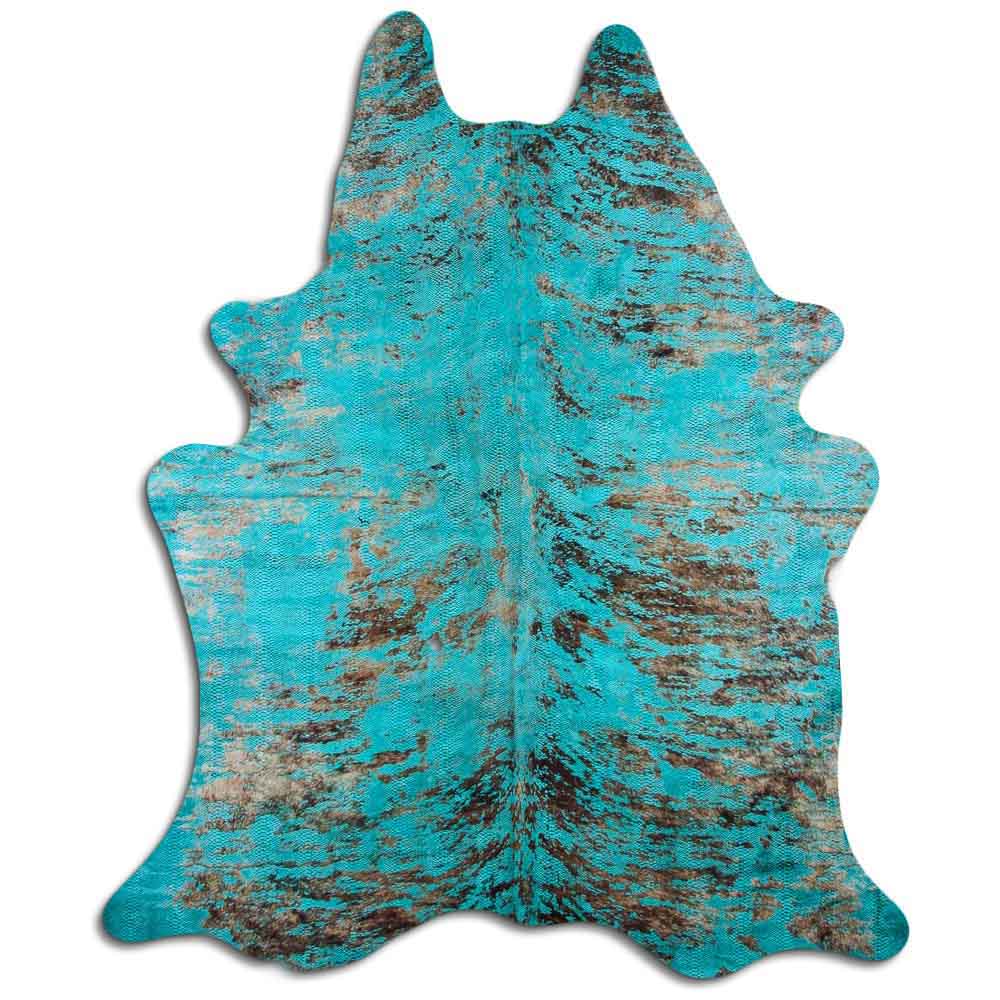 Cowhide Rug Distressed Snake Turquoise Large