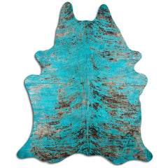 Cowhide Rug Distressed Snake Turquoise Large