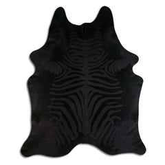 Cowhide Rug Distressed Zebra Black on Black Large