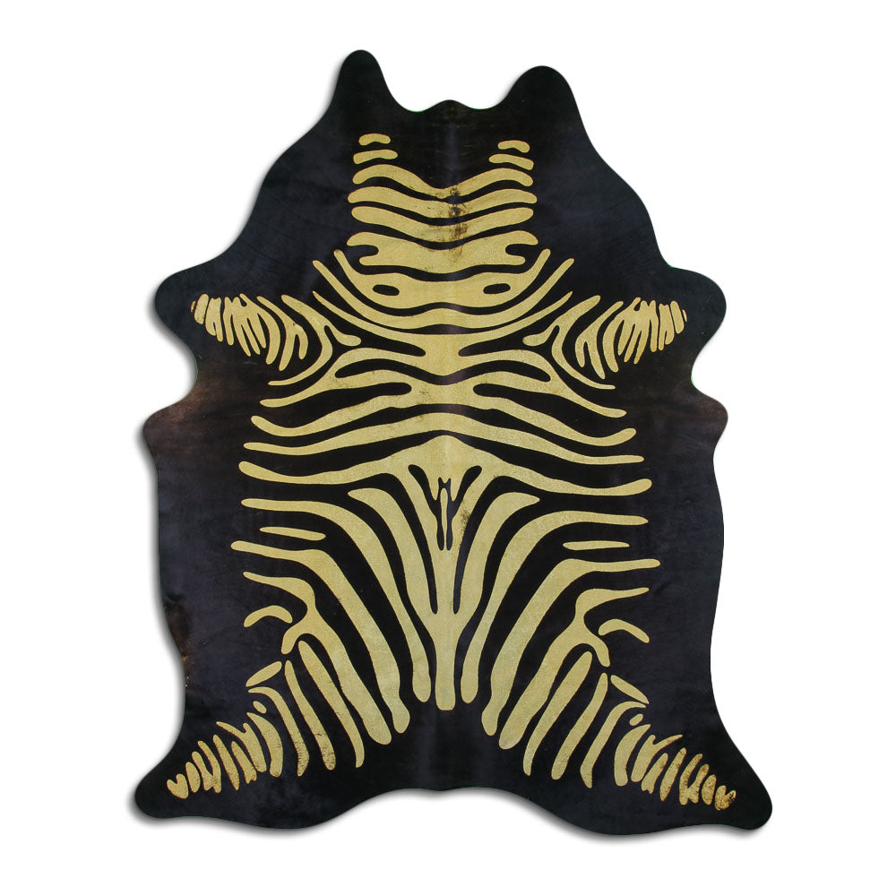 Cowhide Rug Distressed Zebra Yellow on Black Large
