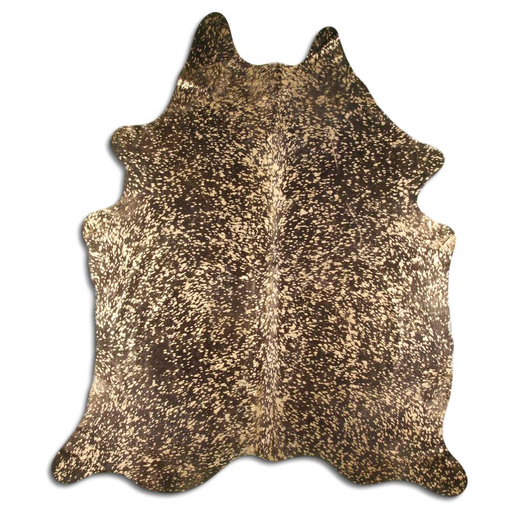 Cowhide Rug Gold Metallic on Black Medium