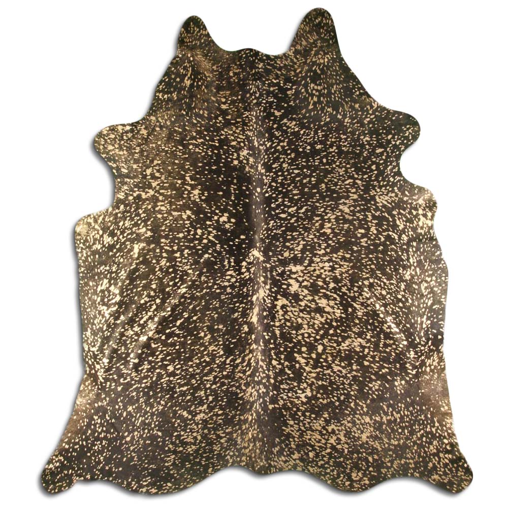 Cowhide Rug Gold Metallic on Black Medium