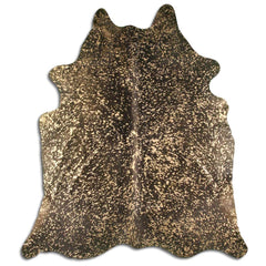 Cowhide Rug Gold Metallic on Black Medium