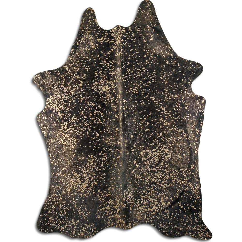 Cowhide Rug Gold Metallic on Black Medium